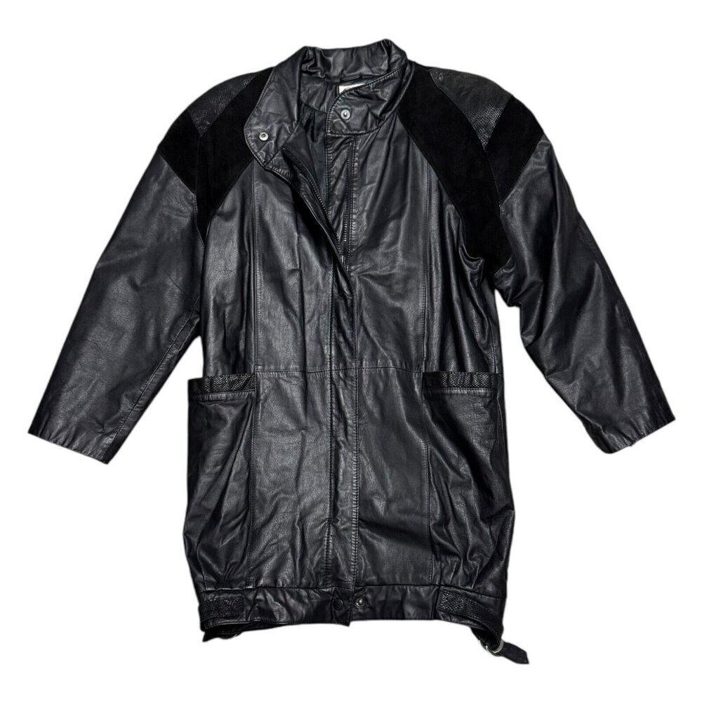 STUNNING Vintage 90s G-III 100% GENUINE LEATHER Retro Trench Coat Womens Small